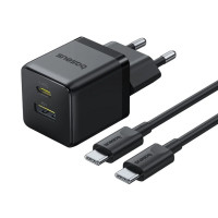 Сетевое зарядное устройство Baseus Palm Fast Charger 30W (1USB-A/1C) + кабель Type-C to Type-C (P1011160A) - Cluster Black
