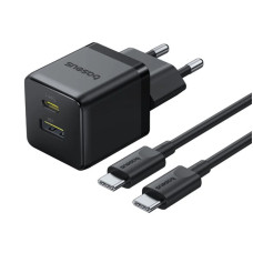 Мережевий зарядний пристрій Baseus Palm Fast Charger 30W (1USB-A/1C) + кабель Type-C to Type-C (P1011160A) - Cluster Black