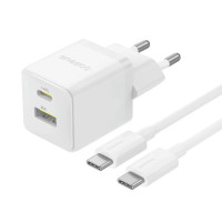Мережевий зарядний пристрій Baseus Palm Fast Charger 30W (1USB-A/1C) + кабель Type-C to Type-C (P1011160A) - Moon White