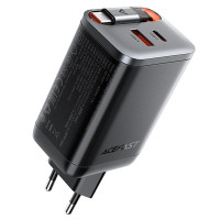 Мережевий зарядний пристрій Acefast A111 GaN PD67W+QC3.0 (1USB-A/1C) + Retractable Cable Type-C - Black