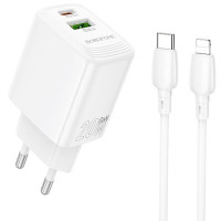 Мережевий зарядний пристрій Borofone BN27 Fuente PD20W+QC3.0 (1USB-A/1C) + кабель Type-C to Lightning - White
