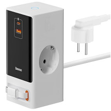 Подовжувач Baseus OS PowerCombo PD65W+QC3.0 (1USB-A/2C/2Socket) (1.5m) (PSLR000) - Glacier White