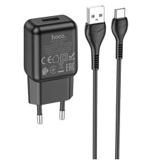 Мережевий зарядний пристрій Hoco C96A (1USB/2.1A) + кабель USB to Type-C - Black