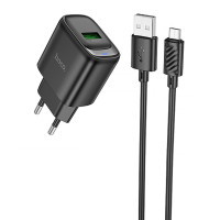 Сетевое зарядное устройство Hoco C140A Smart QC3.0 18W (1USB-A) + кабель USB to MicroUSB - Black