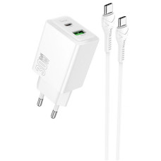 Сетевое зарядное устройство Hoco N71 Nuevo PD30W+QC3.0 (1USB-A/1C) + кабель Type-C to Type-C - White