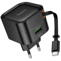 Мережевий зарядний пристрій Hoco C154A Changer With Retractable Cable Type-C PD20W+QC3.0 (1USB-C) - Black