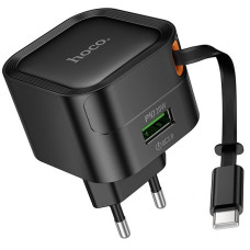 Мережевий зарядний пристрій Hoco C154A Changer With Retractable Cable Type-C PD20W+QC3.0 (1USB-C) - Black