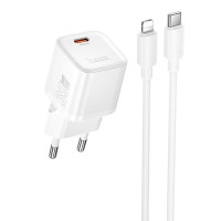 Мережевий зарядний пристрій Hoco N66 Ingenious PD35W (1USB-C) + кабель Type-C to Lightning - White
