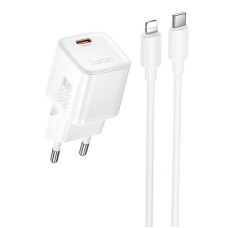 Мережевий зарядний пристрій Hoco N66 Ingenious PD35W (1USB-C) + кабель Type-C to Lightning - White