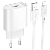 Мережевий зарядний пристрій Hoco C109A Fighter 10.5W (1USB-A) + кабель USB to Lightning - White