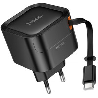 Мережевий зарядний пристрій Hoco C153A Changer With Retractable Cable Type-C PD20W - Black