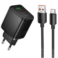 Мережевий зарядний пристрій Hoco C157A Smart PD30W+QC3.0 (1USB-A/1C) + кабель USB to Type-C - Black