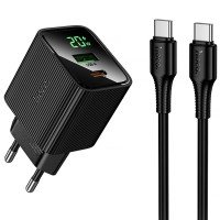 Сетевое зарядное устройство Hoco CS83A Excellent with digital display PD20W+QC3.0 (1USB-A/1C) + кабель Type-C to Type-C - Black