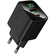 Мережевий зарядний пристрій Hoco CS84A Excellent with digital display PD30W+QC3.0 (1USB-A/1C) - Black