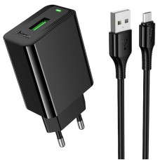 Мережевий зарядний пристрій Hoco CS92A Leader 18W+QC3.0 (1USB-A) + кабель USB to MicroUSB - Black