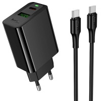Мережевий зарядний пристрій Hoco CS95A Leader PD30W+QC3.0 (1USB-A/1C) + кабель Type-C to Type-C - Black