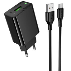 Мережевий зарядний пристрій Hoco CS92A Leader 18W+QC3.0 (1USB-A) + кабель USB to Type-C - Black