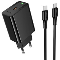 Мережевий зарядний пристрій Hoco CS93A Leader PD20W (1USB-C) + кабель Type-C to Type-C - Black