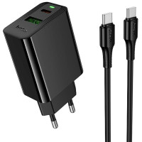 Мережевий зарядний пристрій Hoco CS94A Leader PD20W+QC3.0 (1USB-A/1C) + кабель Type-C to Type-C - Black
