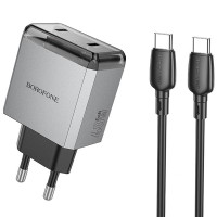 Мережевий зарядний пристрій Borofone BN21 Lena PD40W+QC3.0 (2USB-C) + кабель Type-C to Type-C - Metal gray