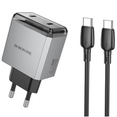 Мережевий зарядний пристрій Borofone BN21 Lena PD40W+QC3.0 (2USB-C) + кабель Type-C to Type-C - Metal gray
