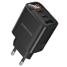Мережевий зарядний пристрій Borofone BA98A Ilustre with digital display PD30W (1USB-A/2C) - Black