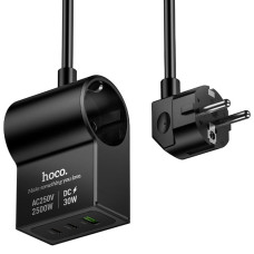 Мережевий зарядний пристрій Hoco AC33 Win 1 position 30W QC+PD (1USB-A/2C/1Socket) (1.5m) - Black