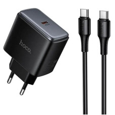 Мережевий зарядний пристрій Hoco C159A Upgrade PD65W (1USB-C) + кабель Type-C to Type-C - Black