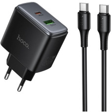 Сетевое зарядное устройство Hoco C158A Upgrade PD45W (1USB-A/1C) + кабель Type-C to Type-C - Black