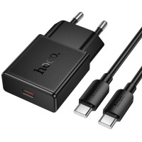 Мережевий зарядний пристрій Hoco N72 Speed ultra-thin PD20W (1USB-C) + кабель Type-C to Type-C - Black