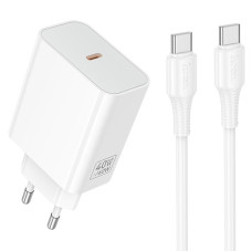 Мережевий зарядний пристрій Hoco C162A Source PD40W (1USB-C) + кабель Type-C to Type-C - White