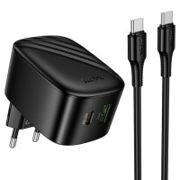 Мережевий зарядний пристрій Hoco CS101A Folding PD20W+QC3.0 (1USB-A/1C) + кабель Type-C to Type-C - Black