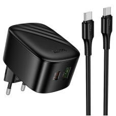 Мережевий зарядний пристрій Hoco CS101A Folding PD20W+QC3.0 (1USB-A/1C) + кабель Type-C to Type-C - Black
