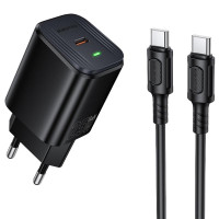 Мережевий зарядний пристрій Borofone BAS84A Star PD25W (1USB-C) + кабель Type-C to Type-C - Black