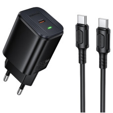 Мережевий зарядний пристрій Borofone BAS84A Star PD25W (1USB-C) + кабель Type-C to Type-C - Black