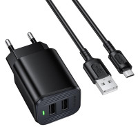 Мережевий зарядний пристрій Borofone BAS81A Star 10.5W (2USB-A) + кабель USB to MicroUSB - Black