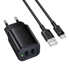 Мережевий зарядний пристрій Borofone BAS81A Star 10.5W (2USB-A) + кабель USB to Type-C - Black