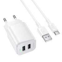 Сетевое зарядное устройство Borofone BAS81A Star 10.5W (2USB-A) + кабель USB to Type-C - White