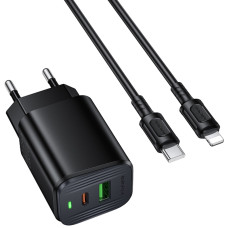 Мережевий зарядний пристрій Borofone BAS83A Star PD20W+QC3.0 (1USB-A/1C) + кабель Type-C to Lightning - Black
