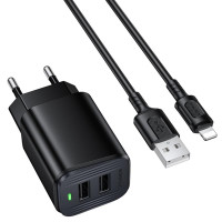 Мережевий зарядний пристрій Borofone BAS81A Star 10.5W (2USB-A) + кабель USB to Lightning - Black