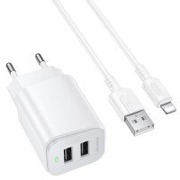 Сетевое зарядное устройство Borofone BAS81A Star 10.5W (2USB-A) + кабель USB to Lightning - White