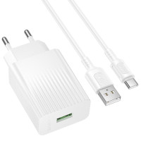 Мережевий зарядний пристрій Borofone BAS72A Source QC3.0 (1USB-A) + кабель USB to Type-C - White