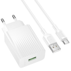 Мережевий зарядний пристрій Borofone BAS72A Source QC3.0 (1USB-A) + кабель USB to Type-C - White