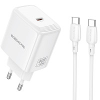 Мережевий зарядний пристрій Borofone BN33 Fuente PD40W (1USB-C) + кабель Type-C to Type-C - White