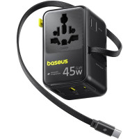 Сетевой универсальный переходник Baseus AG11 45W with retractable cable (2USB-A/1C/1Socket) (E0307F) - Cosmic Black