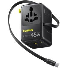 Мережевий універсальний перехідник Baseus AG11 45W with retractable cable (2USB-A/1C/1Socket) (E0307F) - Cosmic Black