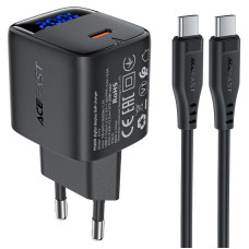 Мережевий зарядний пристрій Acefast A113 PD20W GaN (1USB-C) + кабель Type-C to Type-C - Black