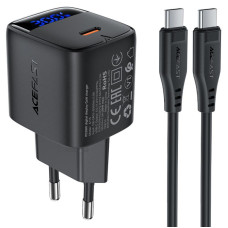 Мережевий зарядний пристрій Acefast A115 PD30W GaN (1USB-C) + кабель Type-C to Type-C - Black