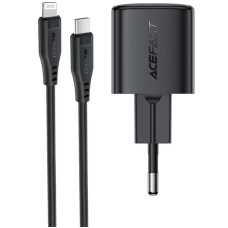 Мережевий зарядний пристрій Acefast A118 PD30W GaN (1USB-C) + кабель Type-C to Lightning - Black