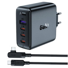 Мережевий зарядний пристрій Acefast A37 PD100W+QC3.0 GaN (1USB-A/3C) + кабель Type-C to Type-C 2m - Black